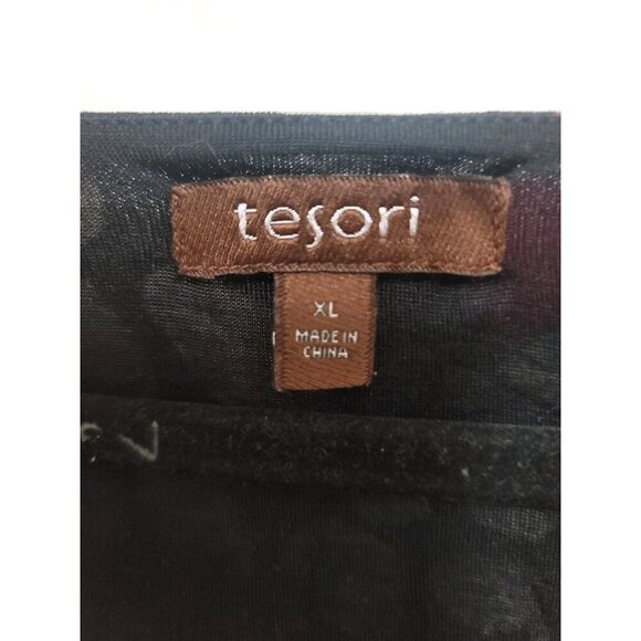 Tesori Womens Multicolor Floral Print Drape V-Neck Silky Top Size XL - Picture 8 of 11